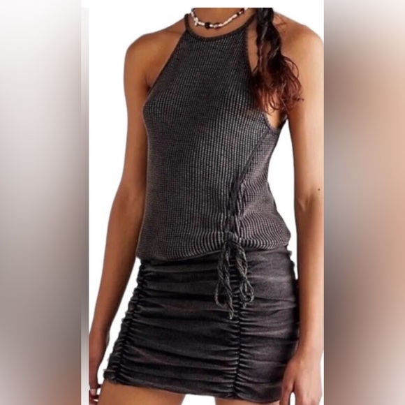 Free People Thermal Katya Ruched MiniDress Black Wash NWT (garment tag) Medium